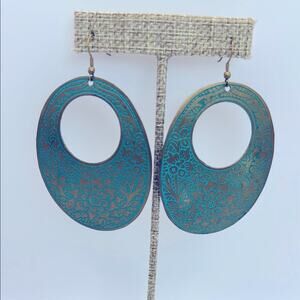 Francesca’s Boho Chic Teal and Bronze Floral Hoop Earrings